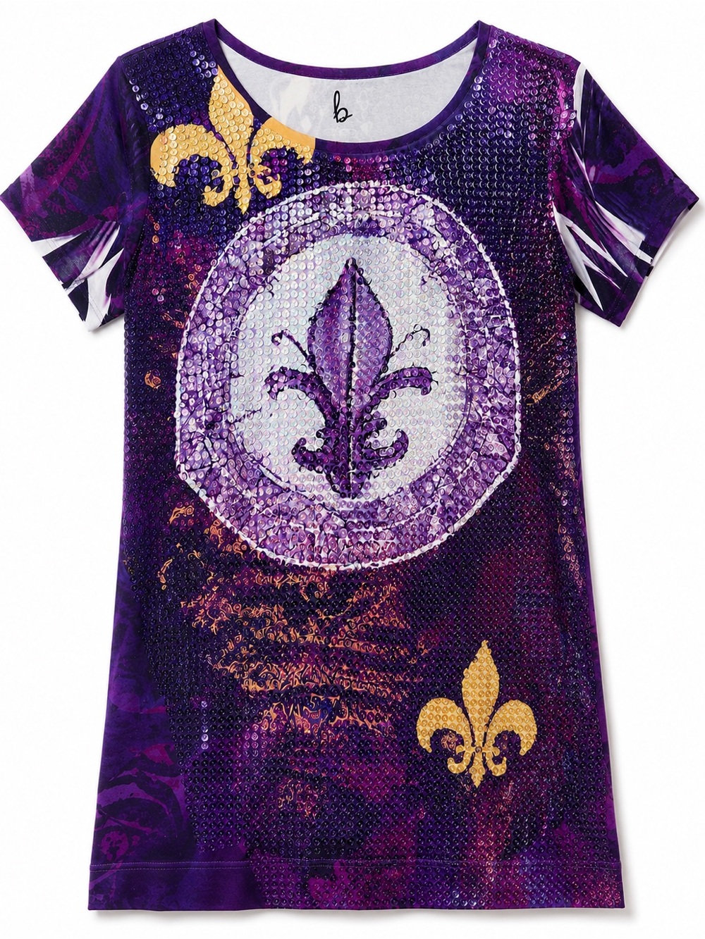 Under Glass Purple Fleur De Lis Sequin Front Top Size L Mardi Gras New Orleans